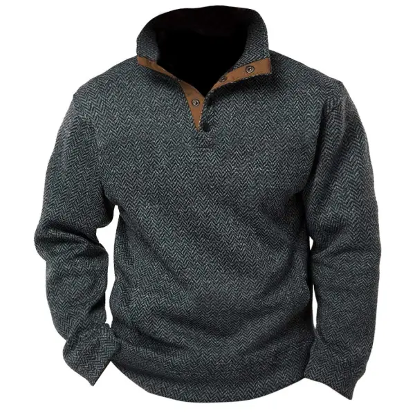 Men's Sweatshirt Vintage Herringbone Snap Contrast Daily Tops Pullover - Cotosen.com