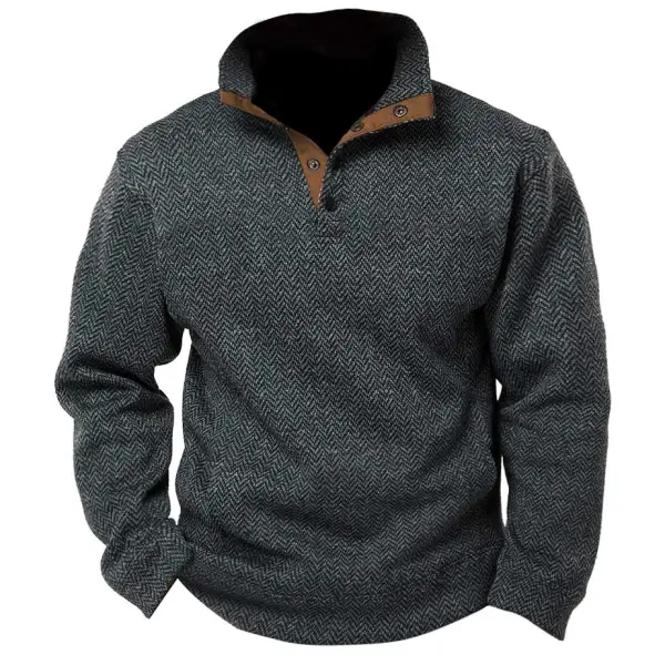 Men's Sweatshirt Vintage Herringbone Snap Contrast Daily Tops Pullover - Cotosen.com 