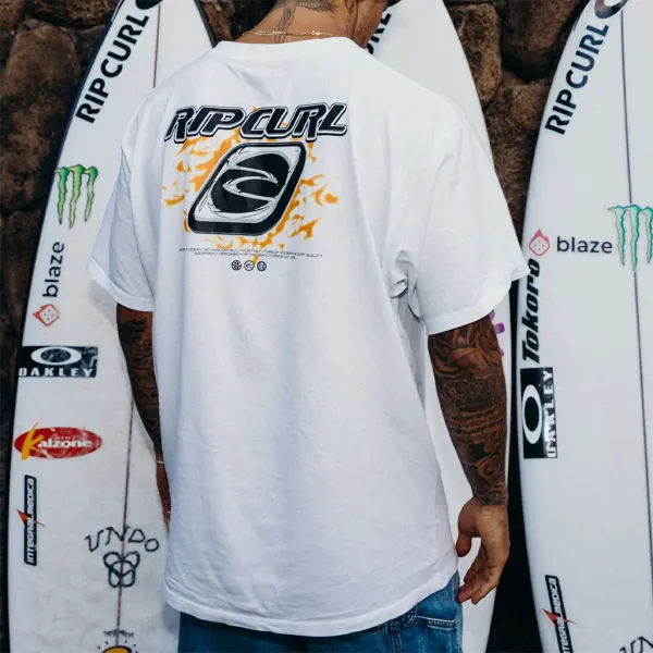 Men's Rip Curl Surf Poster Beach Loose Short Sleeve Oversized T-Shirt - Cotosen.com 