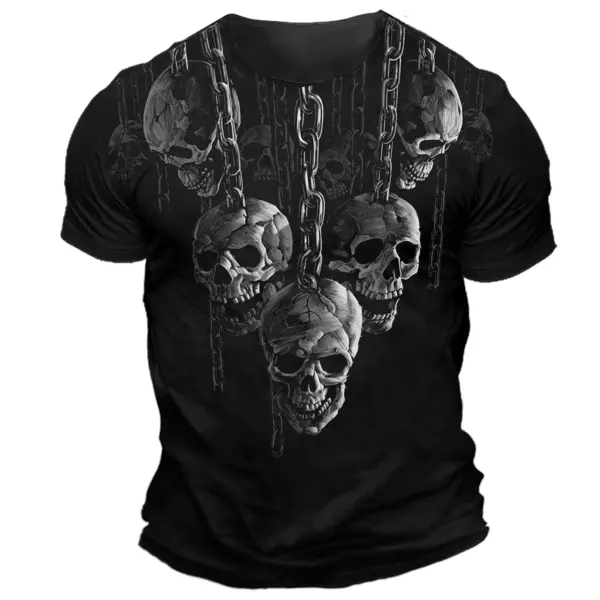 Men's Vintage Skull Print Daily Short Sleeve Crew Neck T-Shirt - Wayrates.com 