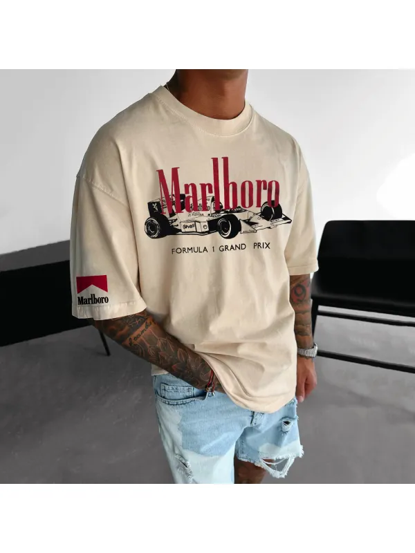 Retro Casual Racing Letter Printed T-shirt - Aptkoi.com 