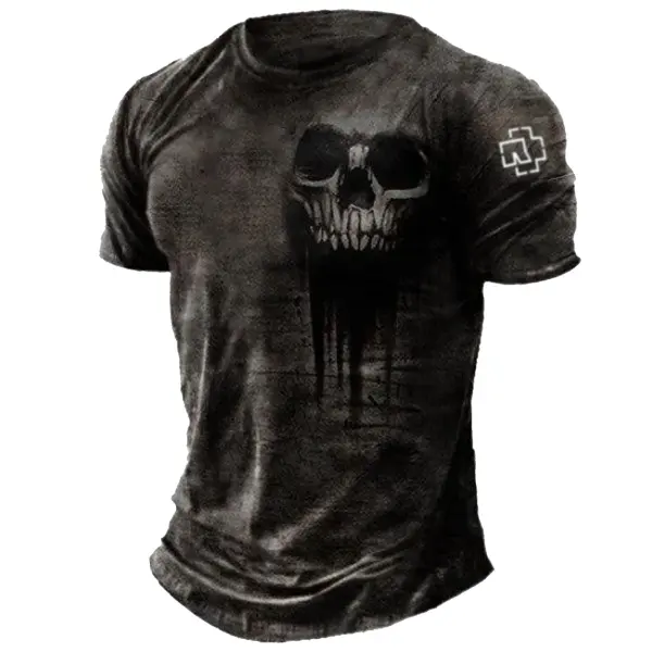 Men's Vintage Skull Rammstein Rock Band Print Daily Short Sleeve Crew Neck T-Shirt - Cotosen.com