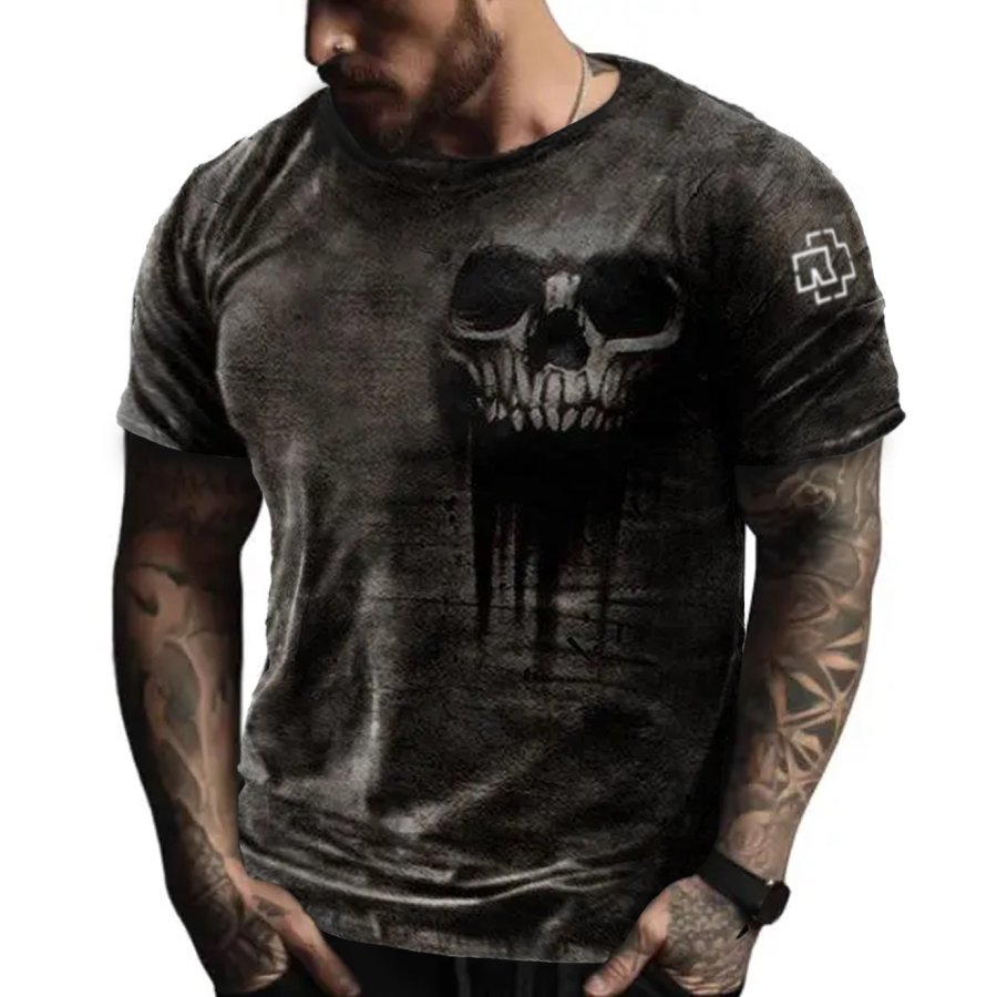 

Men's Vintage Skull Rammstein Rock Band Print Daily Short Sleeve Crew Neck T-Shirt