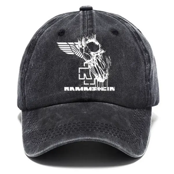 Washed Cotton Sun Hat Vintage Rammstein Rock Band Skull Print Outdoor Casual Cap - Wayrates.com 