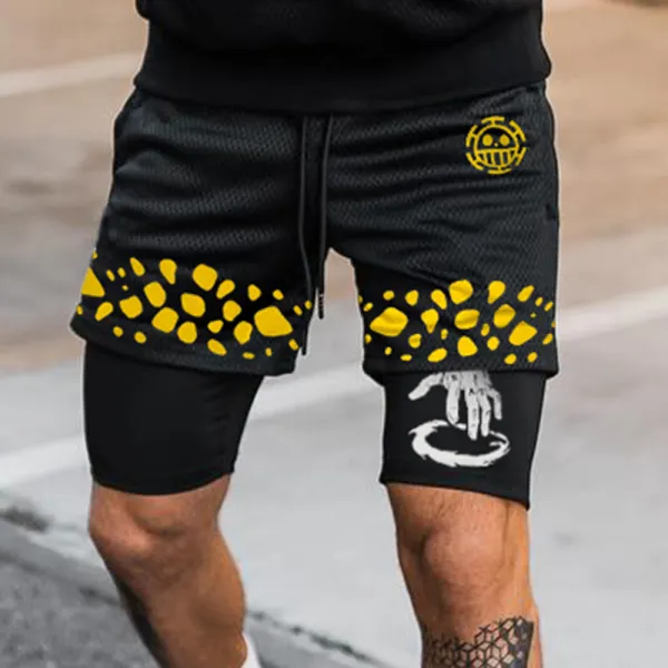 Men's Anime Print Drawstring Double Layer Shorts - Wayrates.com 