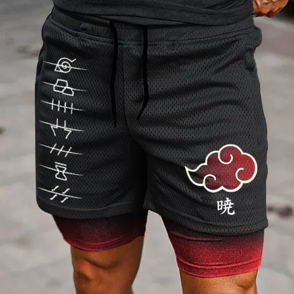 Men's Anime Naruto Print Sports Double Layer Shorts - Wayrates.com 