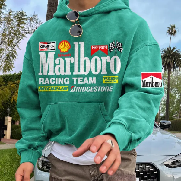 Unisex Vintage Oversized Racing Graphic Print Pocket Comfort Hoodie Sweatshirt - Menzfolk.com 