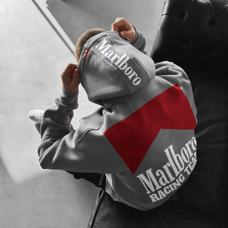 

Oversized Hoodie Marlboro Racing Graphic Print Hooded Sweatshirt