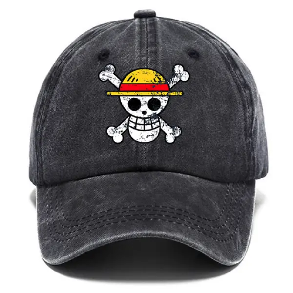 Washed Cotton Sun Hat Vintage One Piece Straw Hat Skull Anime Outdoor Casual Cap - Wayrates.com 