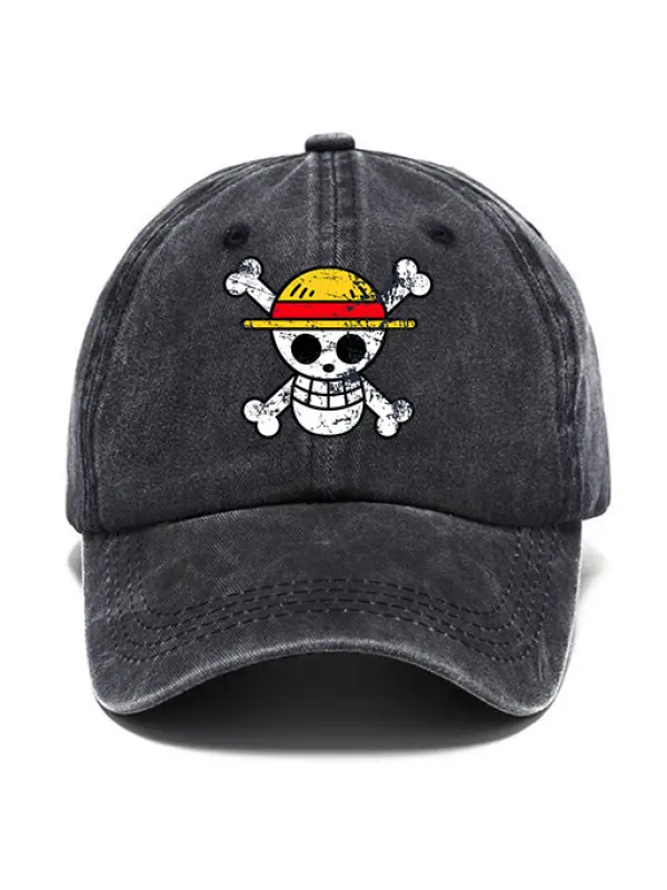 Washed Cotton Sun Hat Vintage Straw Hat Skull Anime Outdoor Casual Cap - Ootdmw.com 