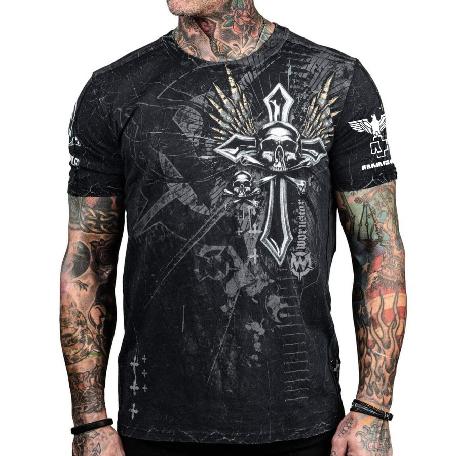 

Men's Vintage Skull Rammstein Rock Band Print Daily Short Sleeve Crew Neck T-Shirt