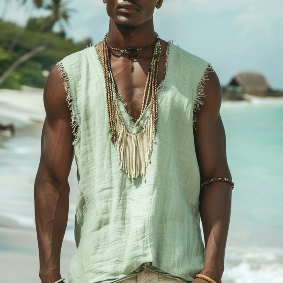 

Men's V-neck Linen Vest