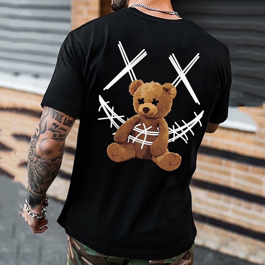 

Men's Streetwear Graphic Printed Toy Bear Crew Neck Tee