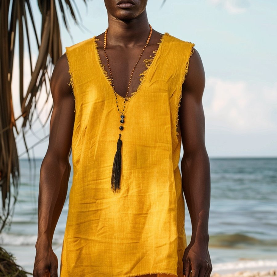 

Men's V-neck Linen Vest