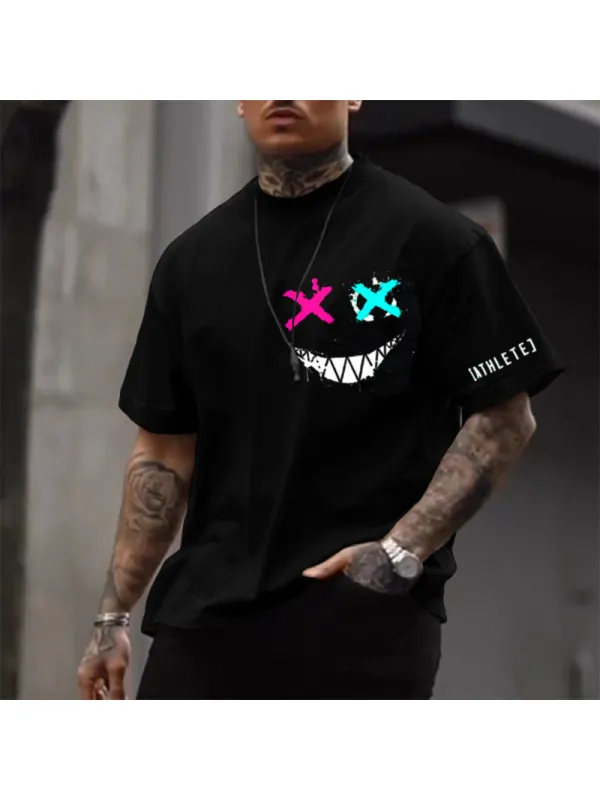 Men's Smiley Print Cotton T-shirt - Shopyiyistories.com 