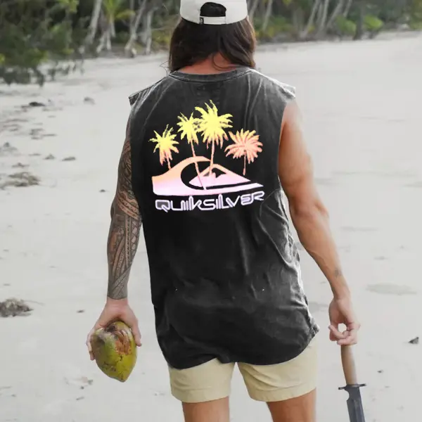 Men's Vintage Palm Tree Surf Sleeveless - Dozenlive.com 