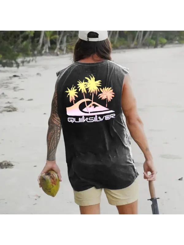 Men's Vintage Palm Tree Surf Sleeveless - Aptkoi.com 