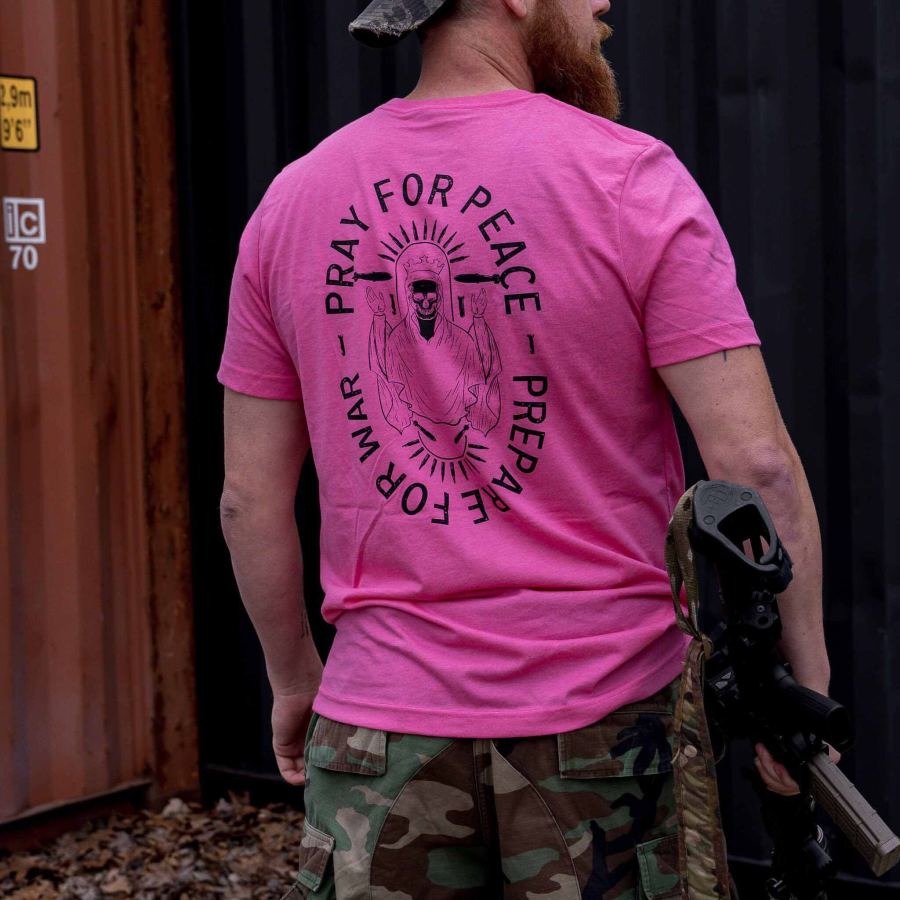 

Men's Vintage Pray For Peace Prepare Print Short Sleeve Crew Neck T-Shirt