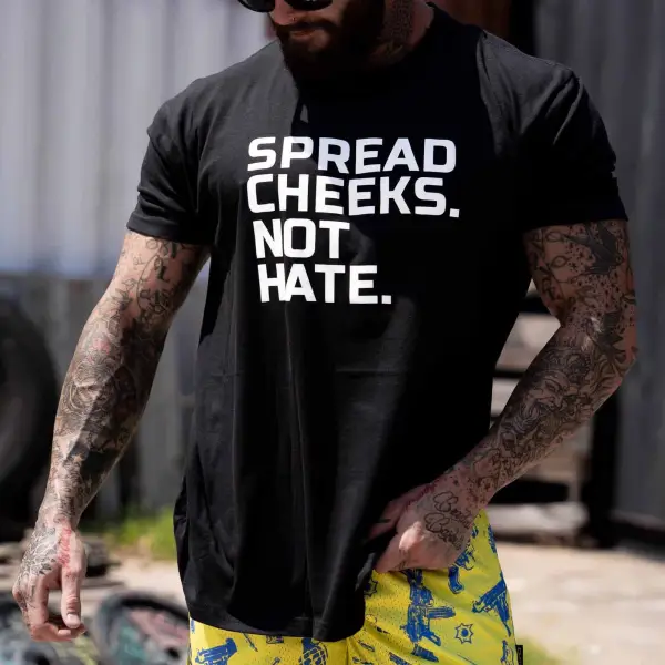 Men's Vintage Spread Cheeks Not Hate Print Short Sleeve Crew Neck T-Shirt - Wayrates.com 