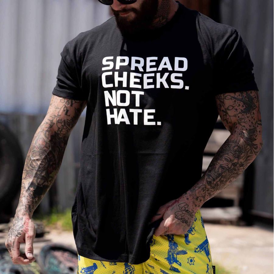 

Men's Vintage Spread Cheeks Not Hate Print Short Sleeve Crew Neck T-Shirt