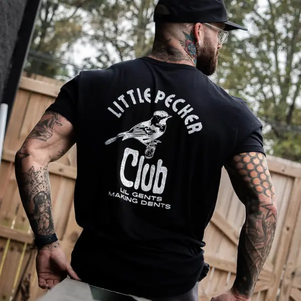 Men's Vintage Little Pecker Club Print Short Sleeve Crew Neck T-Shirt - Wayrates.com 