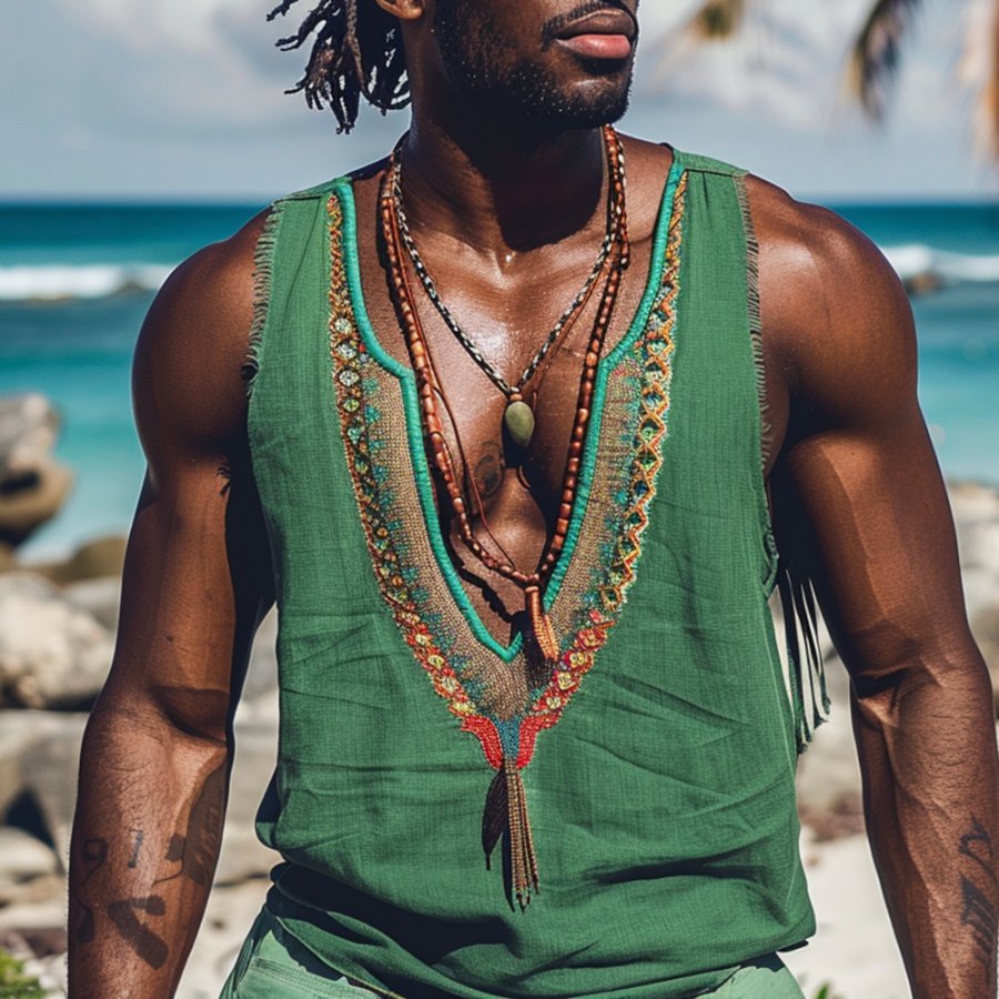 

Men's V Neck Ethnic Linen Vest