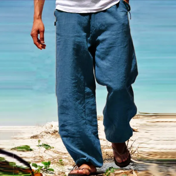 Men's Linen Elastic Waist Breathable Elastic Foot Casual Pants - Wayrates.com 