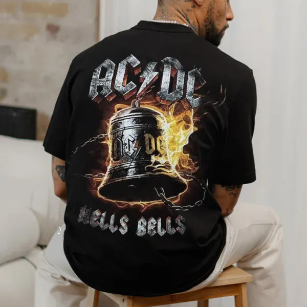 Men's Oversize Acdc Rock Hells Bells Vintage Print T-shirt - Wayrates.com 