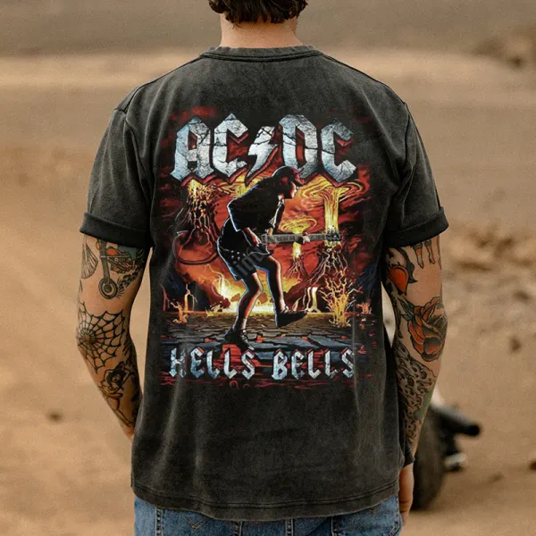 Men's Acdc Rock Guitarist Hells Bells Vintage Print T-shirt - Wayrates.com 