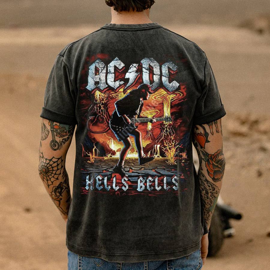 

Men's Acdc Rock Guitarist Hells Bells Vintage Print T-shirt