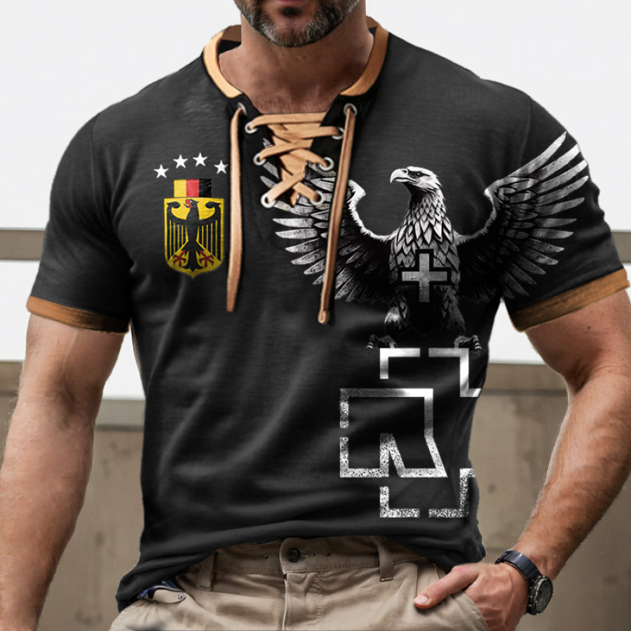 

Men's T-Shirt Rammstein Rock Band German Flag Vintage Lace-Up Short Sleeve Color Block Summer Daily Tops