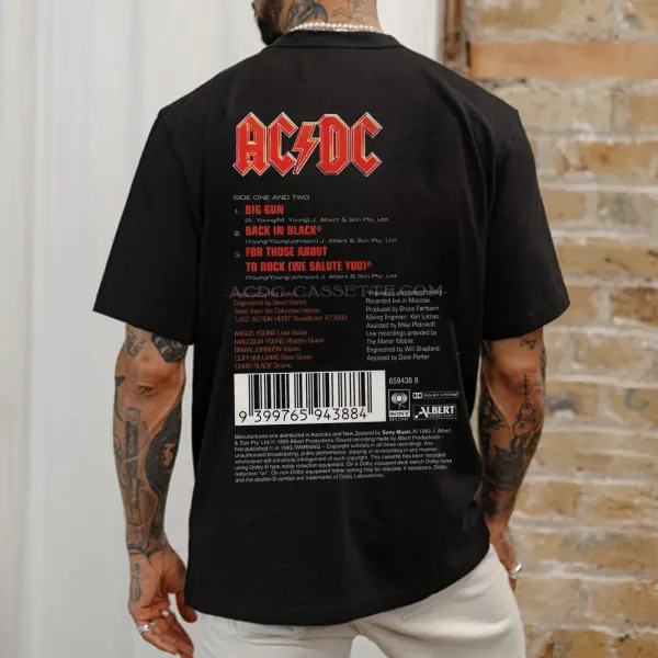 Men's Vintage Hells Bells ACDC Devil Skull Print Crew Neck T-Shirt - Wayrates.com 