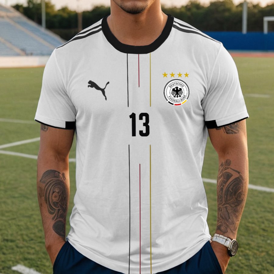 

Men's Football 2024 Germany Loose Short Sleeve Color Block Crew Neck T-Shirt