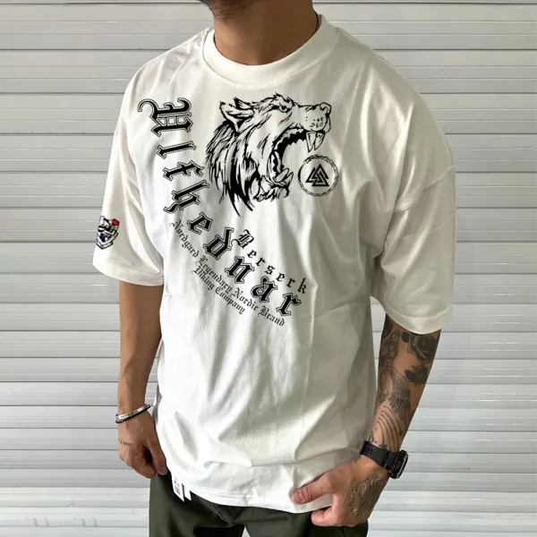 Men's Vikings Nordic Wolf Warrior Rune Printed T-Shirt - Wayrates.com 
