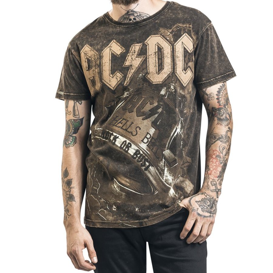 

Men's Vintage "Hells Bells" AC/DC Signature Print Short Sleeve Casual T-Shirt