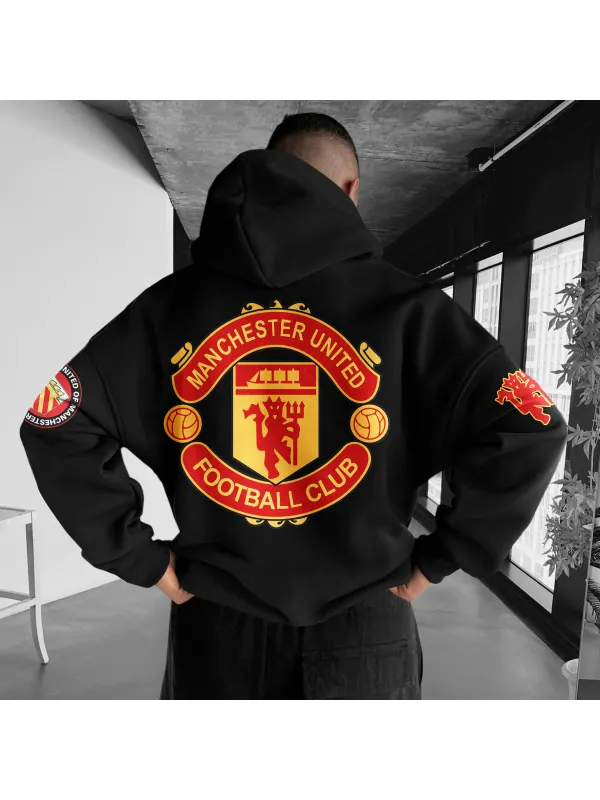 Oversized Manchester United Print Hoodie Football Print Hoodie - Aptkoi.com 