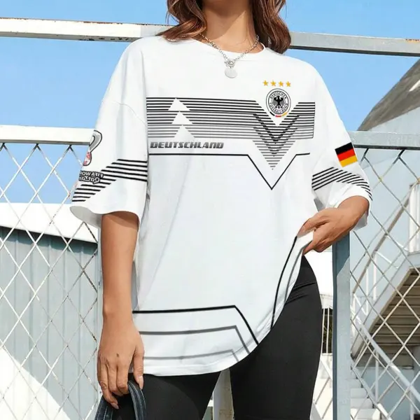 Women's Football Race 2024 Germany Loose Short Sleeve Oversized T-Shirt - Cotosen.com