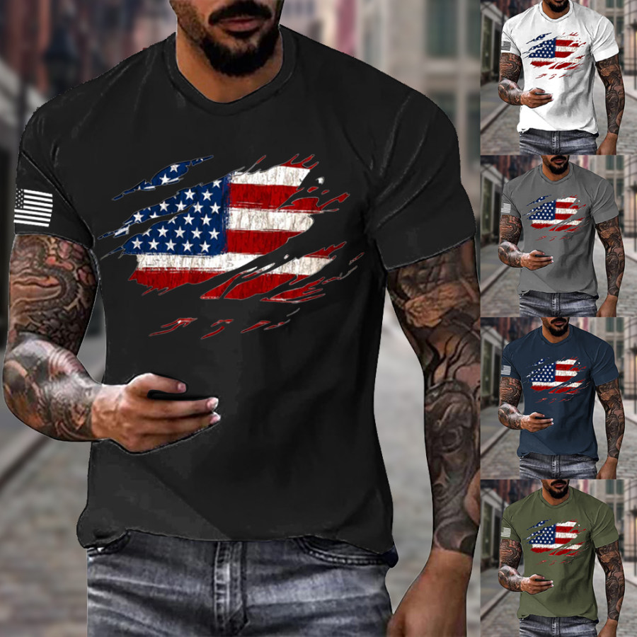 

Men's Vintage American Flag Print Crew Neck Casual T-Shirt