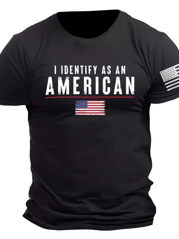 Men's Vintage I Identify As An American Patriotic Print Daily Short Sleeve Crew Neck T-Shirt - Pragmaace.com 
