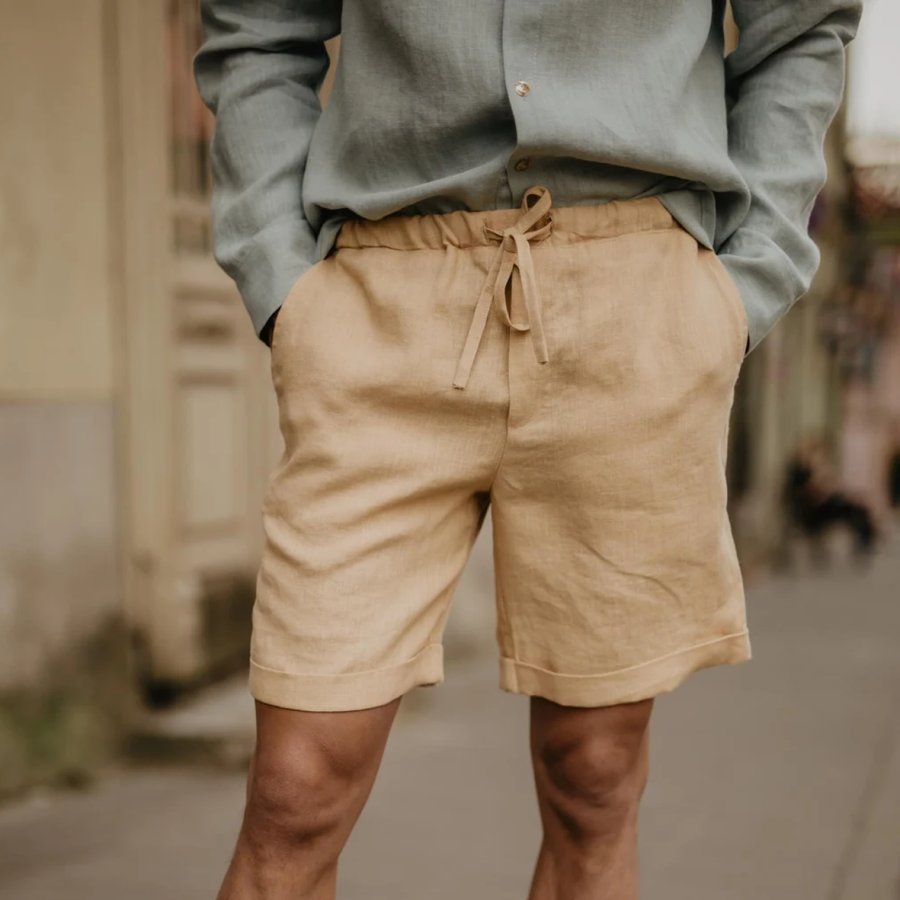 

Mens Beach Loose Drawstring Linen Casual Shorts