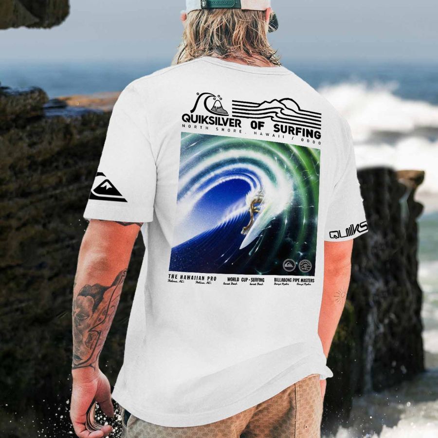 

Men's T-Shirt Quiksilver Surf Hawaii Print Beach Daily Round Neck Short Sleeve Tops