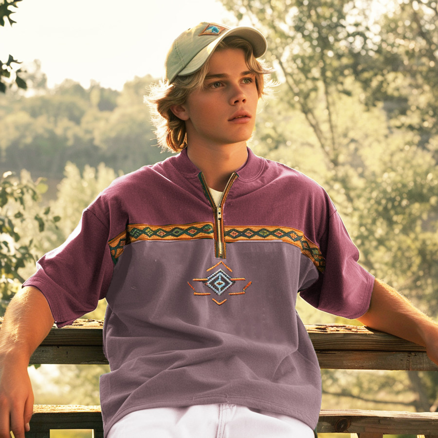

Unisex Vintage Aztec Graphic Printed Polo Shirt