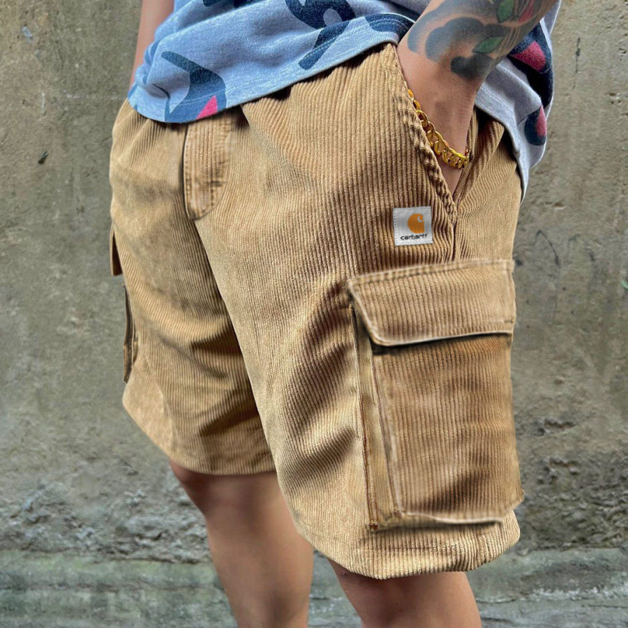 

Men's Surf Shorts Vintage Corduroy Carhartt Hawaiian Beach Summer Daily Bottoms Pocket Walk Shorts Boardshorts Khaki