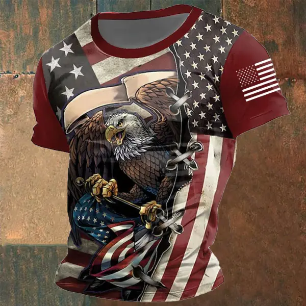 Men's Eagle American Flag Daily Vintage Crew Neck Short Sleeve T-Shirt - Wayrates.com 