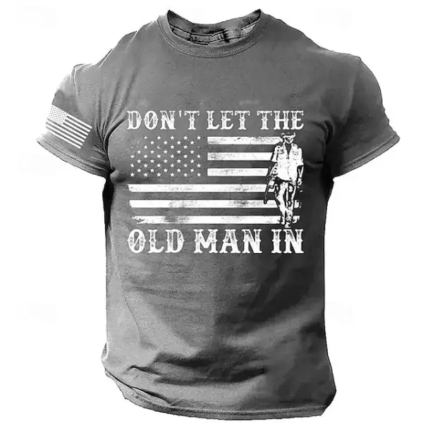 Men's Vintage Don't Let The Old Man In American Flag Patriotic Print Daily Short Sleeve T-Shirt - Dozenlive.com 