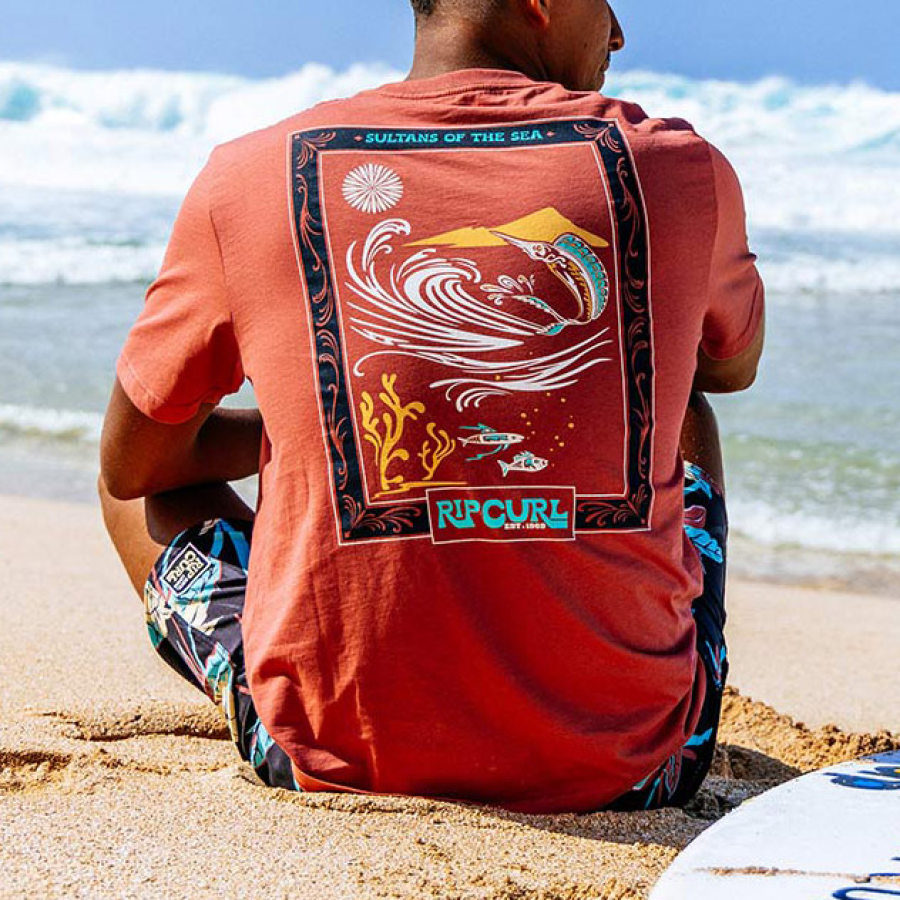 

Men's T-Shirt Surf Sea Fish Print Beach Daily Crew Neck Short Sleeve Tops