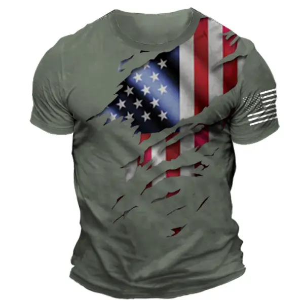 Men's American Flag Print Daily Short Sleeve Crew Neck T-Shirt - Wayrates.com 