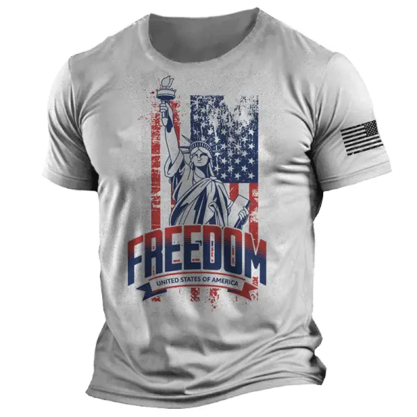 Unisex Vintage Freedom Patriotic American 4th Of July USA Pride Flag Print T-shirt - Wayrates.com 