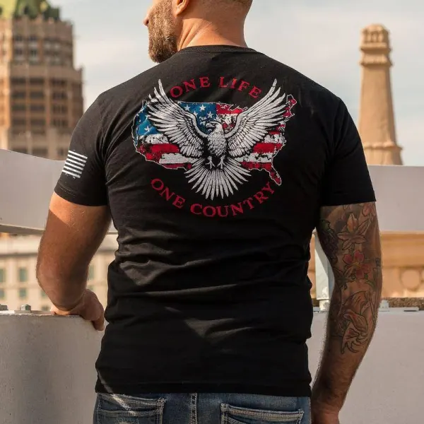 Men's American Flag 1776 Patriotic Eagle Vintage Print T-shirt - Wayrates.com 