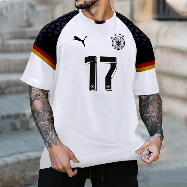 Men's Football Race 2024 WIRTE No. 17 Germany Loose Short Sleeve Oversized T-Shirt - Wayrates.com 